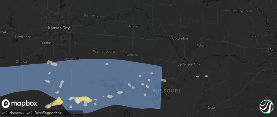Hail map in Smithton, MO on July 4, 2026