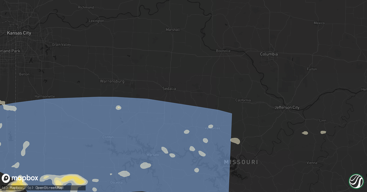 Hail map in Smithton, MO on July 4, 2026