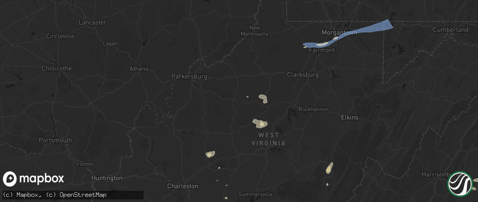 Hail map in Smithville, WV on July 4, 2026