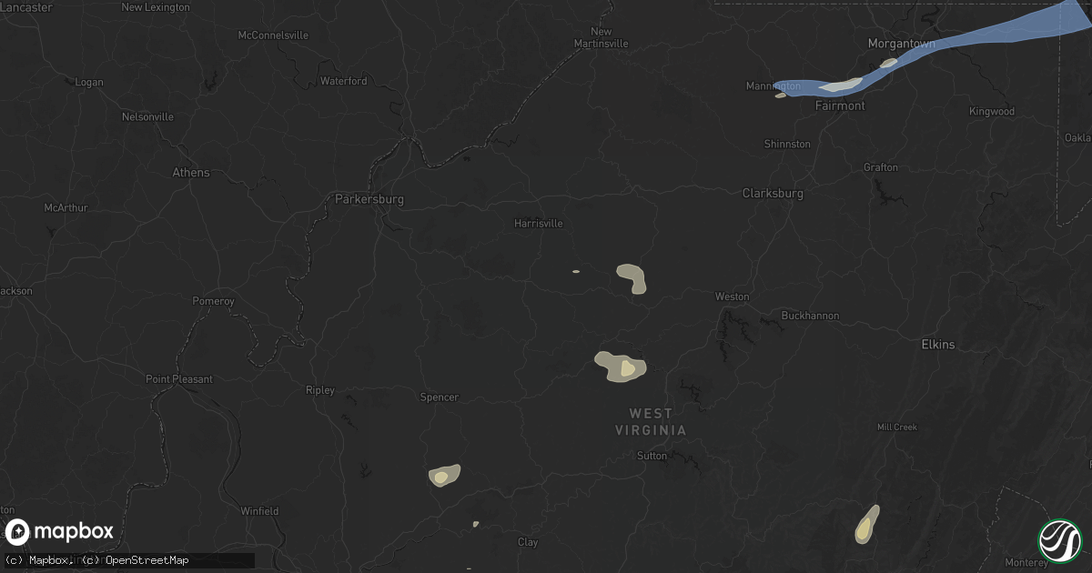 Hail map in Smithville, WV on July 4, 2026