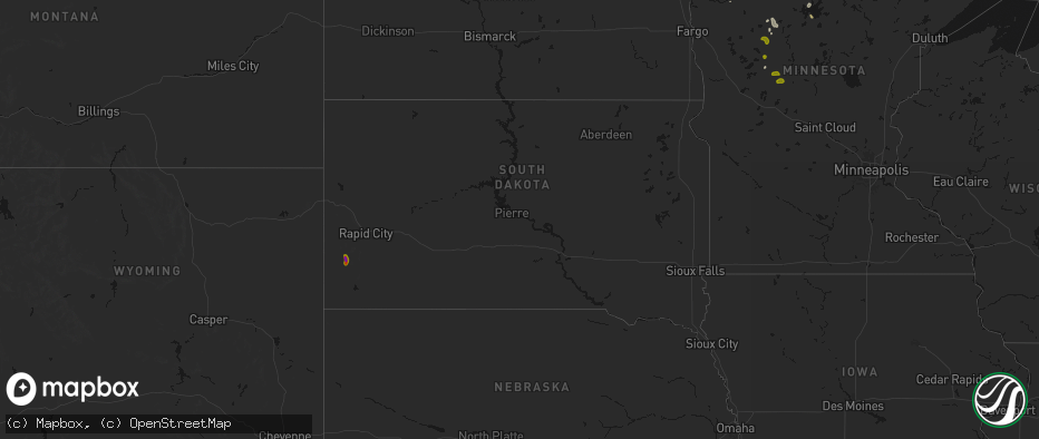 Hail map in South Dakota on July 4, 2026