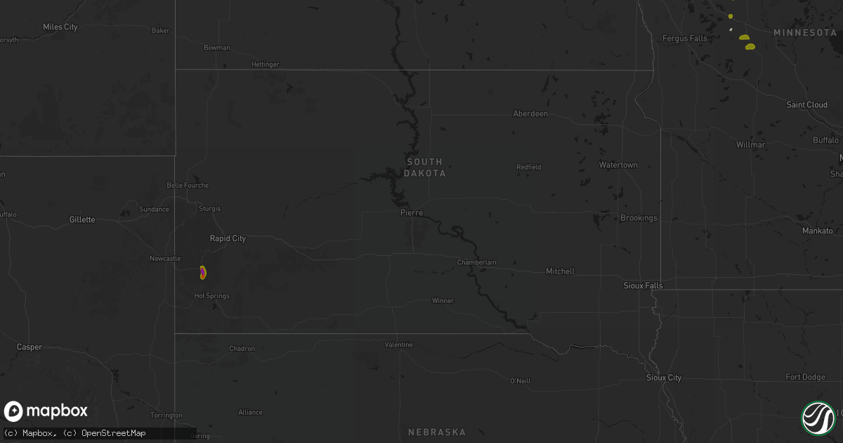 Hail map in South Dakota on July 4, 2026
