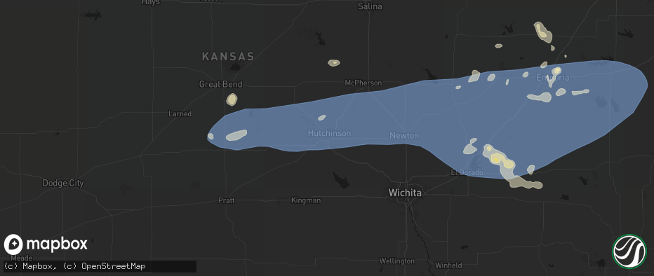 Hail map in South Hutchinson, KS on July 4, 2026