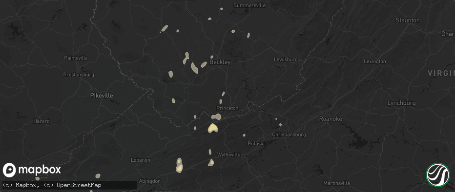 Hail map in Spanishburg, WV on July 4, 2026