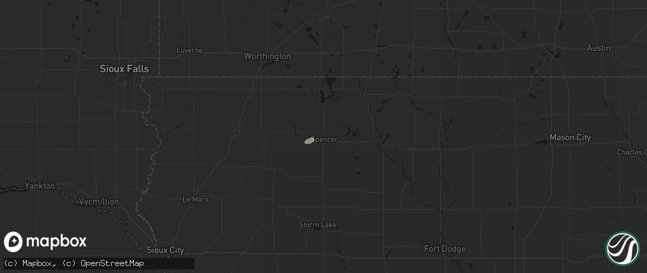 Hail map in Spencer, IA on July 4, 2026