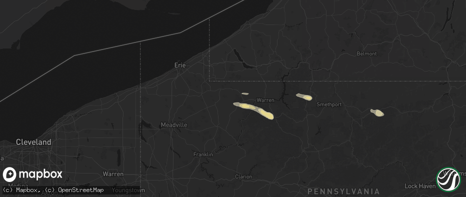 Hail map in Spring Creek, PA on July 4, 2026