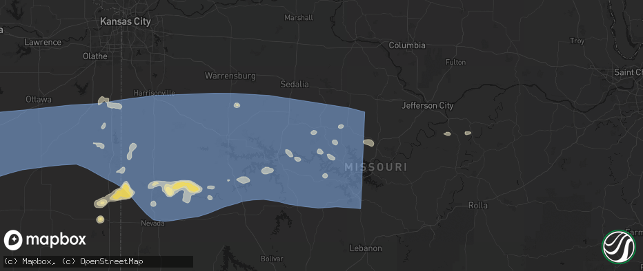 Hail map in Stover, MO on July 4, 2026