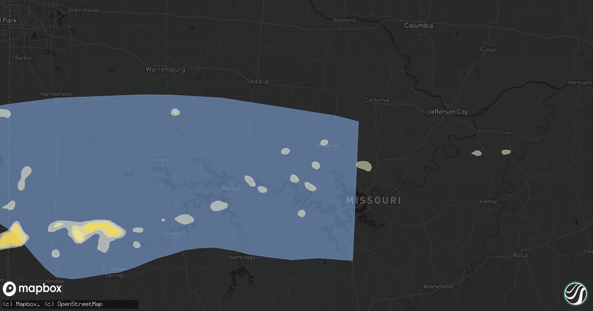 Hail map in Stover, MO on July 4, 2026