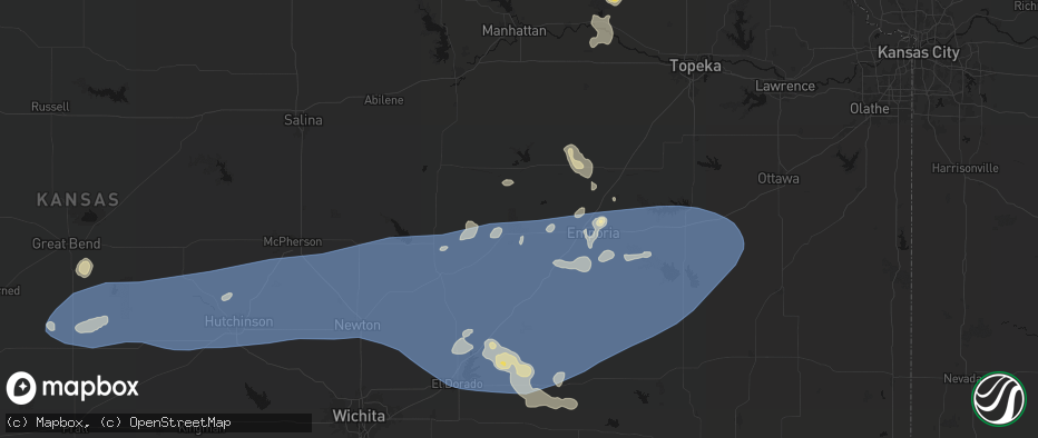 Hail map in Strong City, KS on July 4, 2026
