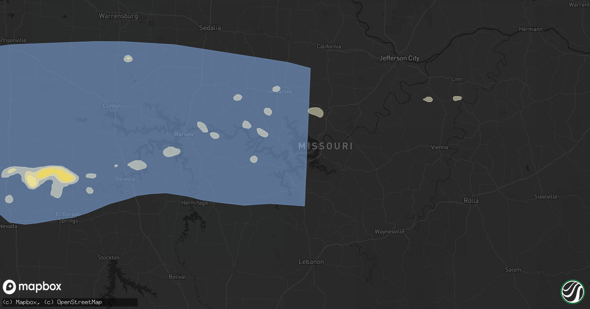 Hail map in Sunrise Beach, MO on July 4, 2026