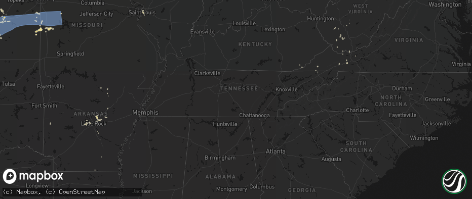 Hail map in Tennessee on July 4, 2026