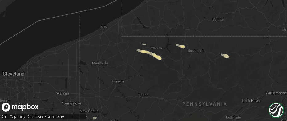 Hail map in Tidioute, PA on July 4, 2026