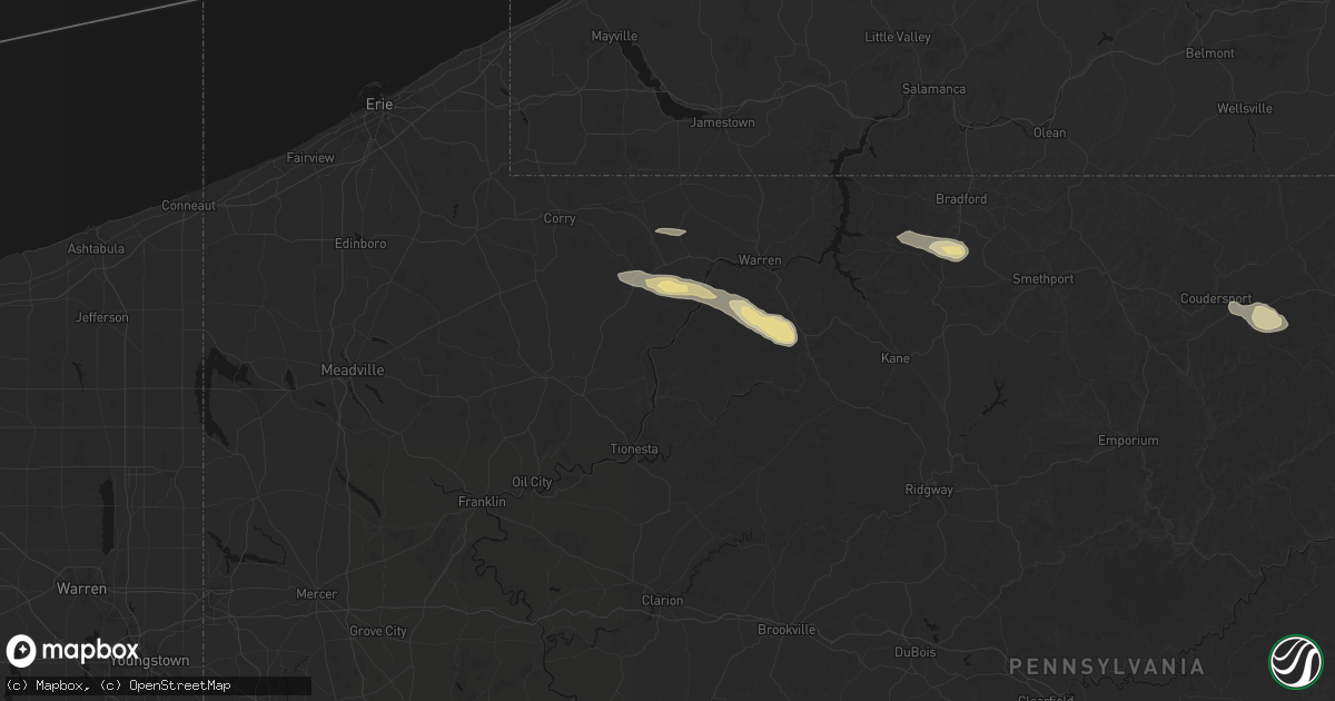 Hail map in Tidioute, PA on July 4, 2026