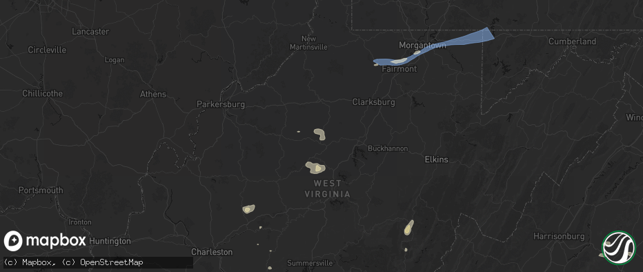 Hail map in Troy, WV on July 4, 2026