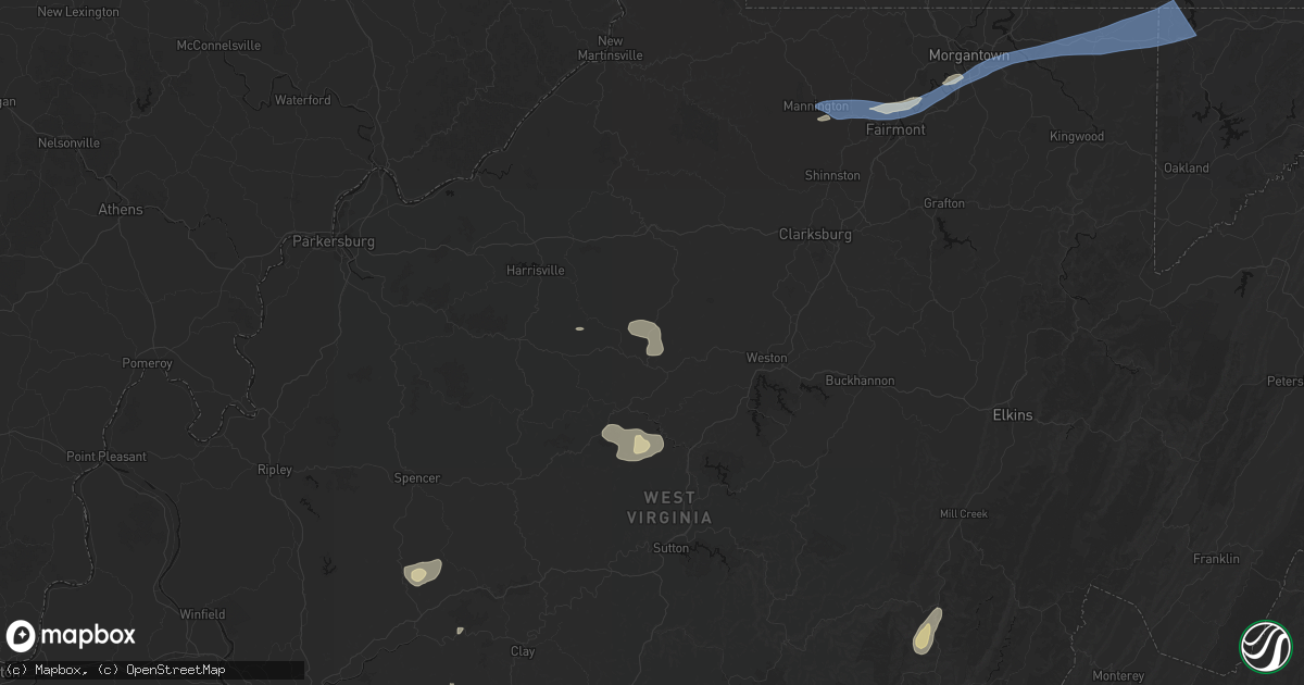 Hail map in Troy, WV on July 4, 2026
