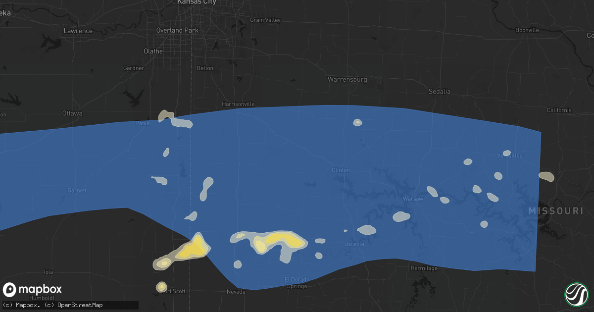 Hail map in Urich, MO on July 4, 2026