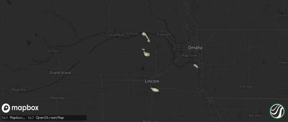 Hail map in Valparaiso, NE on July 4, 2026