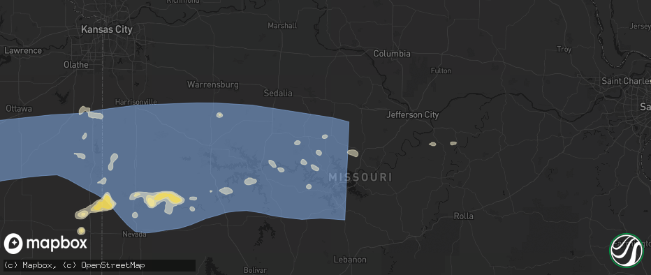 Hail map in Versailles, MO on July 4, 2026