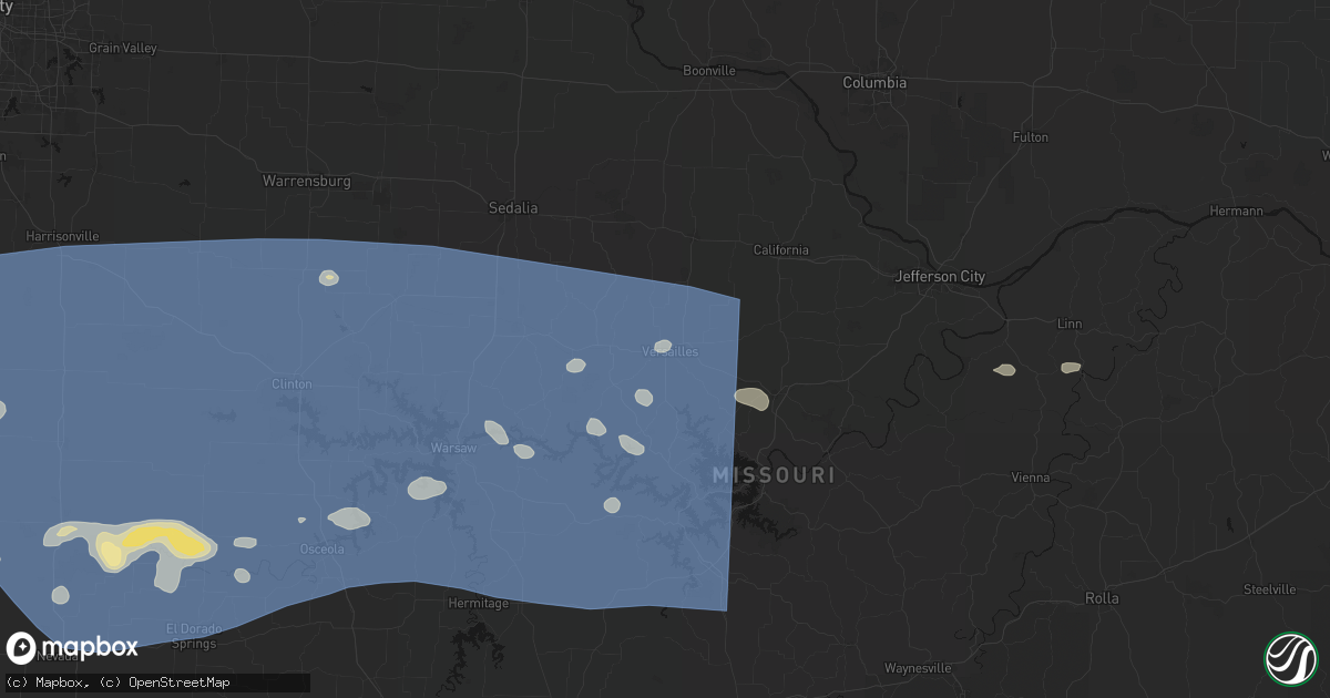 Hail map in Versailles, MO on July 4, 2026