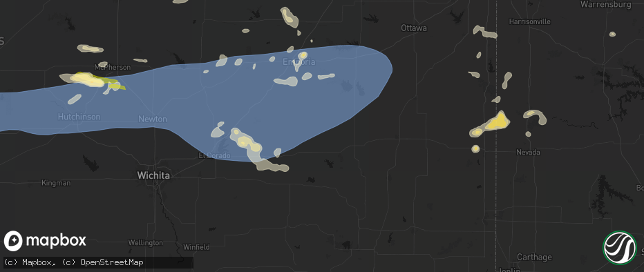 Hail map in Virgil, KS on July 4, 2026