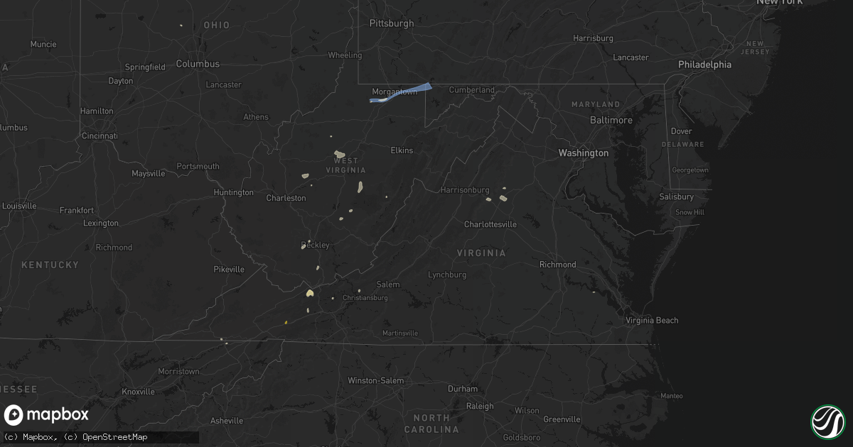 Hail map in Virginia on July 4, 2026