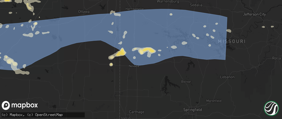 Hail map in Walker, MO on July 4, 2026