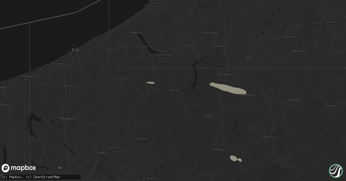 Hail map in Warren, PA on July 4, 2026