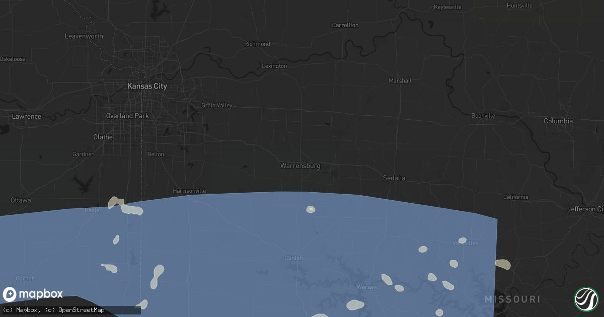 Hail map in Warrensburg, MO on July 4, 2026