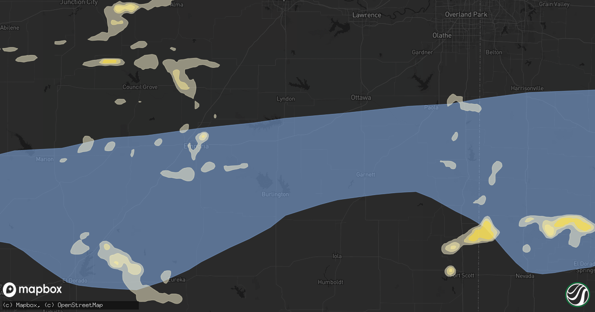 Hail map in Waverly, KS on July 4, 2026