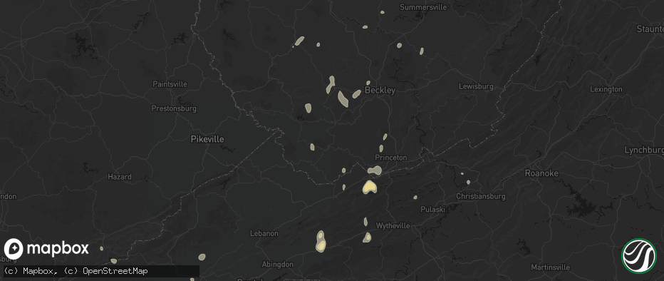 Hail map in Welch, WV on July 4, 2026