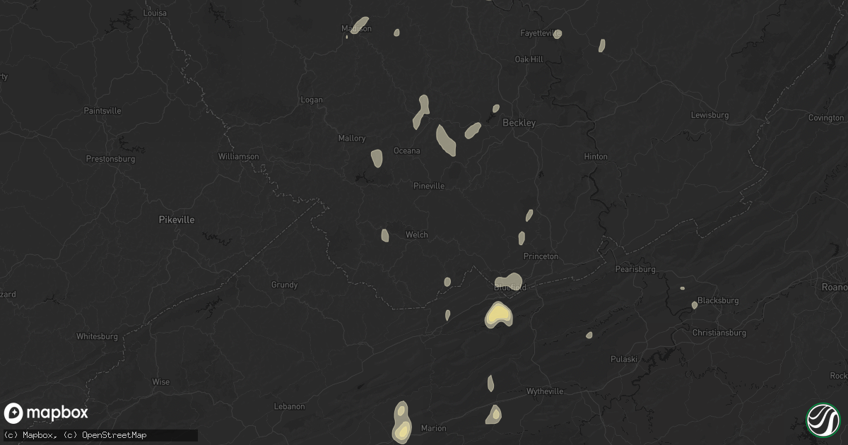 Hail map in Welch, WV on July 4, 2026