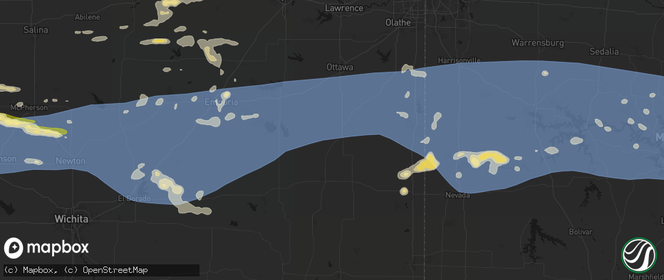 Hail map in Welda, KS on July 4, 2026