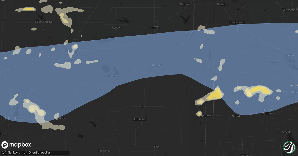 Hail map in Welda, KS on July 4, 2026