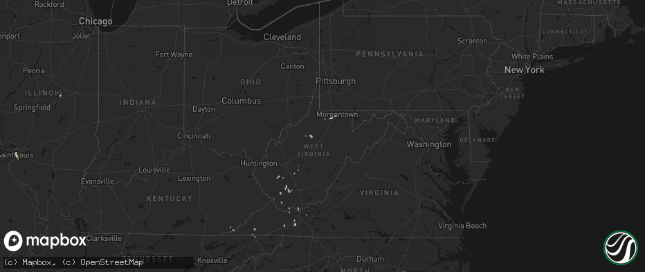 Hail map in West Virginia on July 4, 2026