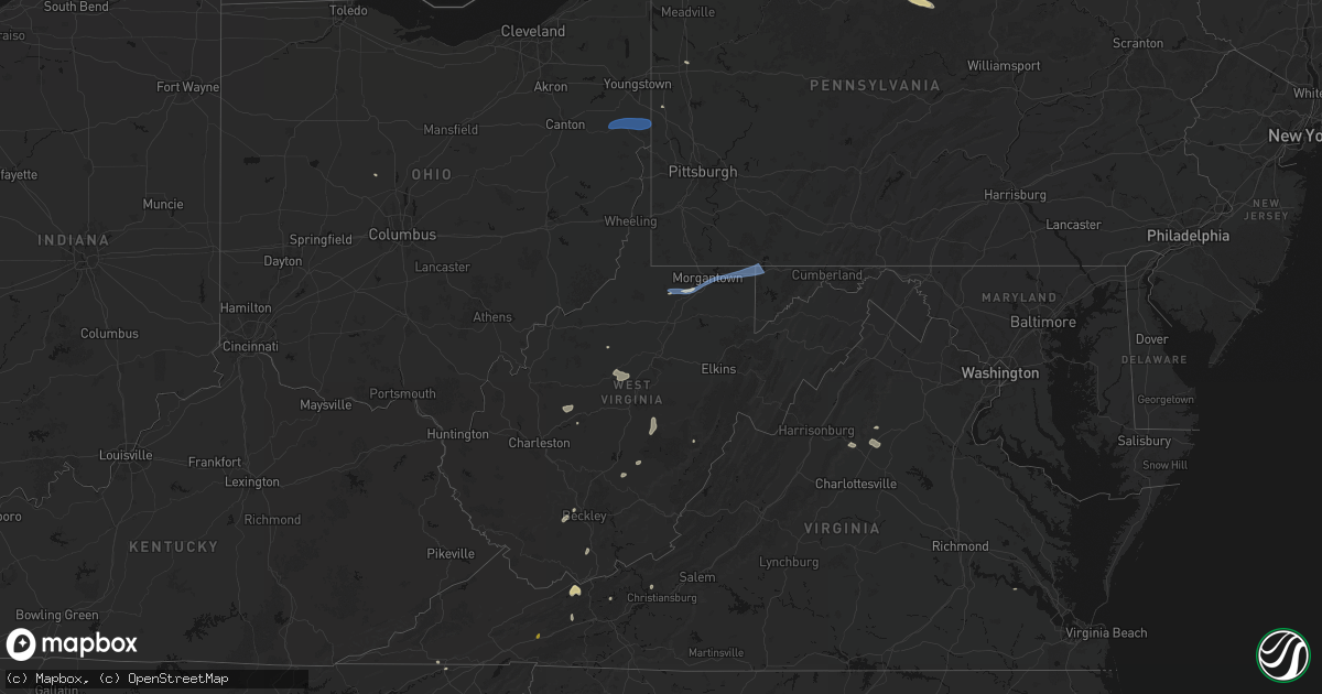 Hail map in West Virginia on July 4, 2026