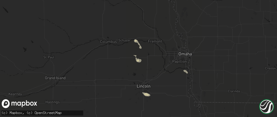 Hail map in Weston, NE on July 4, 2026