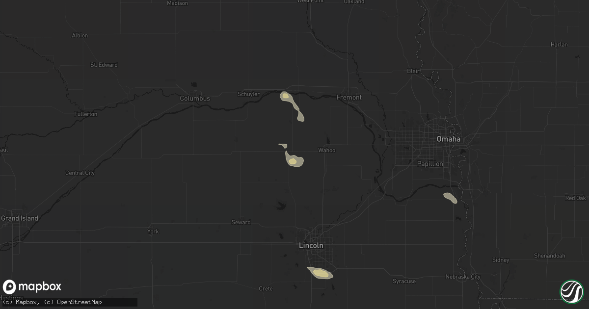 Hail map in Weston, NE on July 4, 2026
