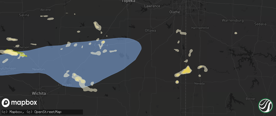 Hail map in Westphalia, KS on July 4, 2026