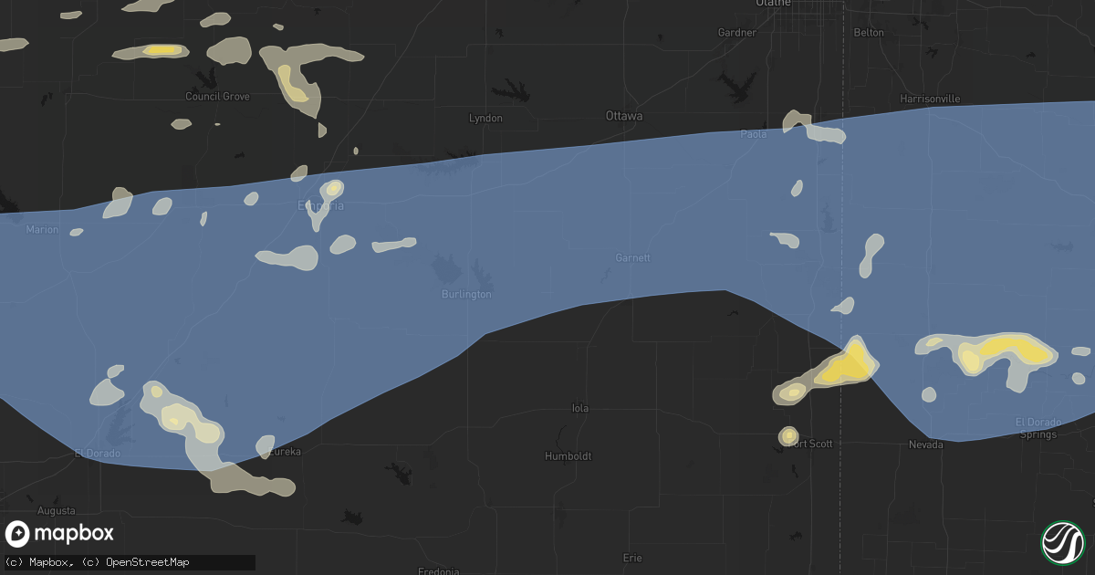 Hail map in Westphalia, KS on July 4, 2026