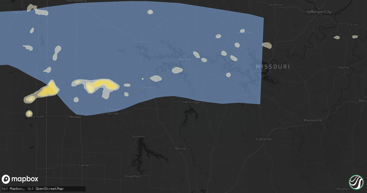 Hail map in Wheatland, MO on July 4, 2026