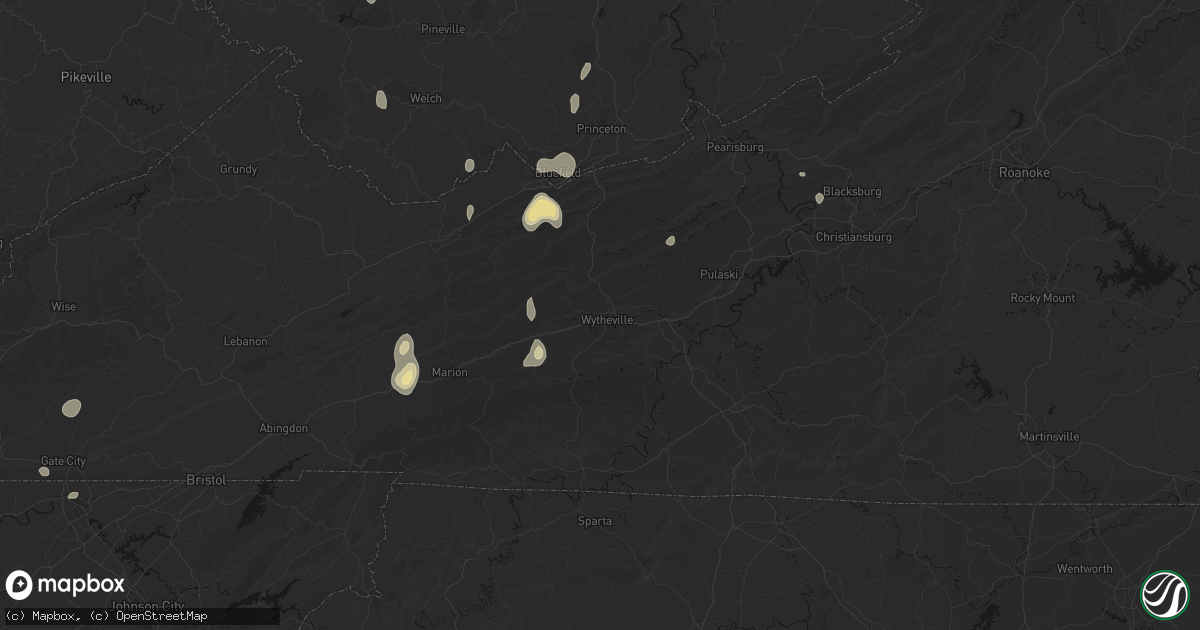 Hail map in Wytheville, VA on July 4, 2026