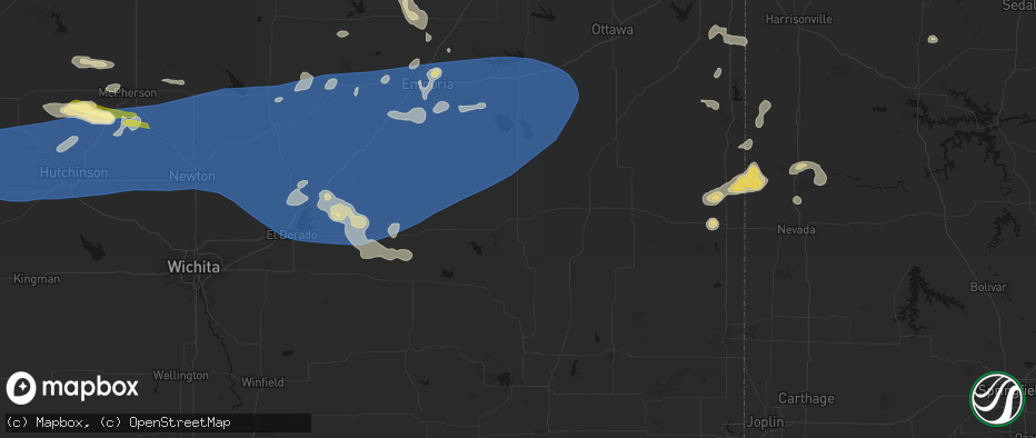 Hail map in Yates Center, KS on July 4, 2026