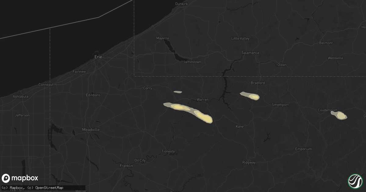 Hail map in Youngsville, PA on July 4, 2026