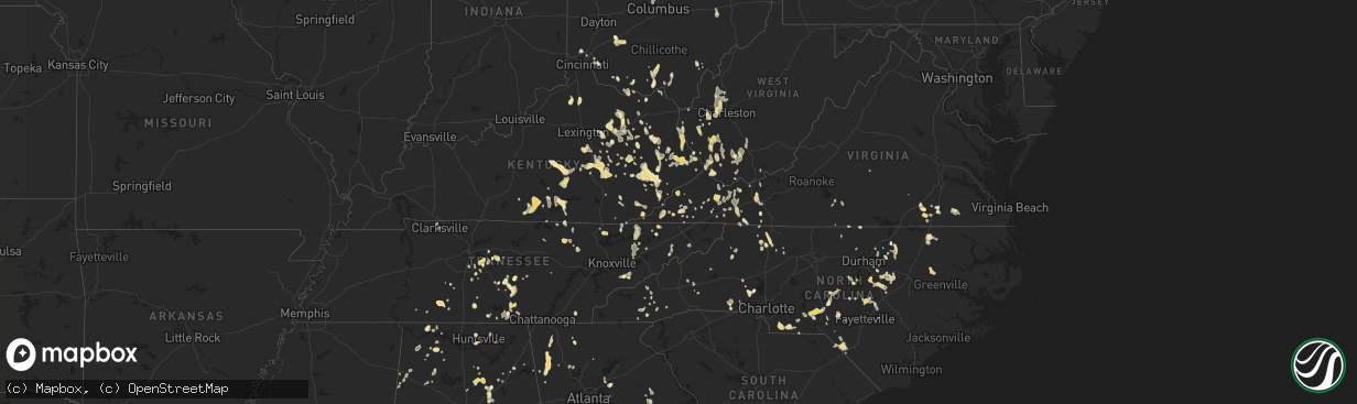 Hail map in North Carolina on July 5, 2012