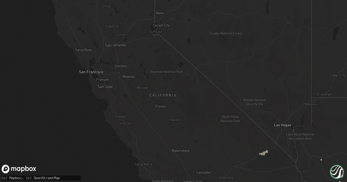 Hail map in California on July 5, 2014