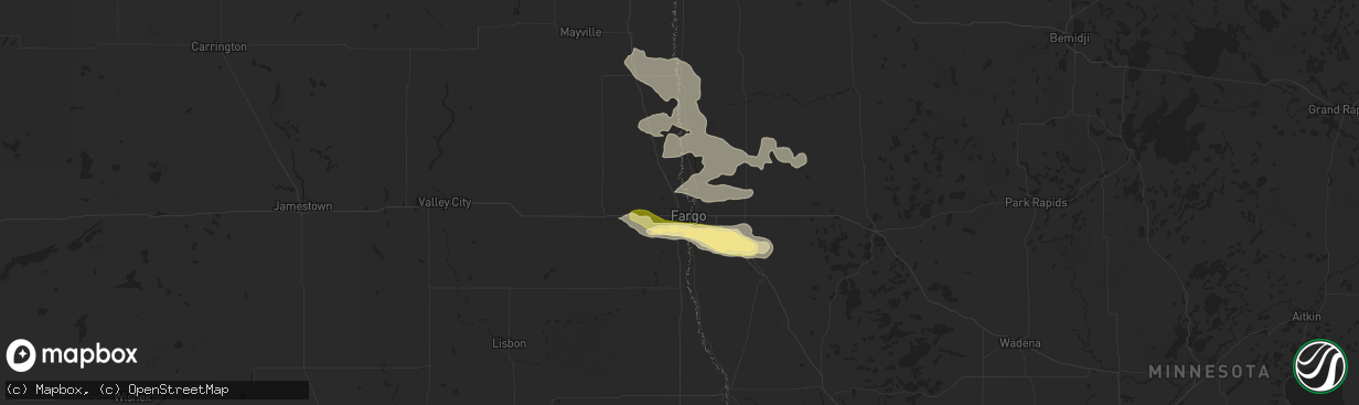 Hail map in Fargo, ND on July 5, 2014