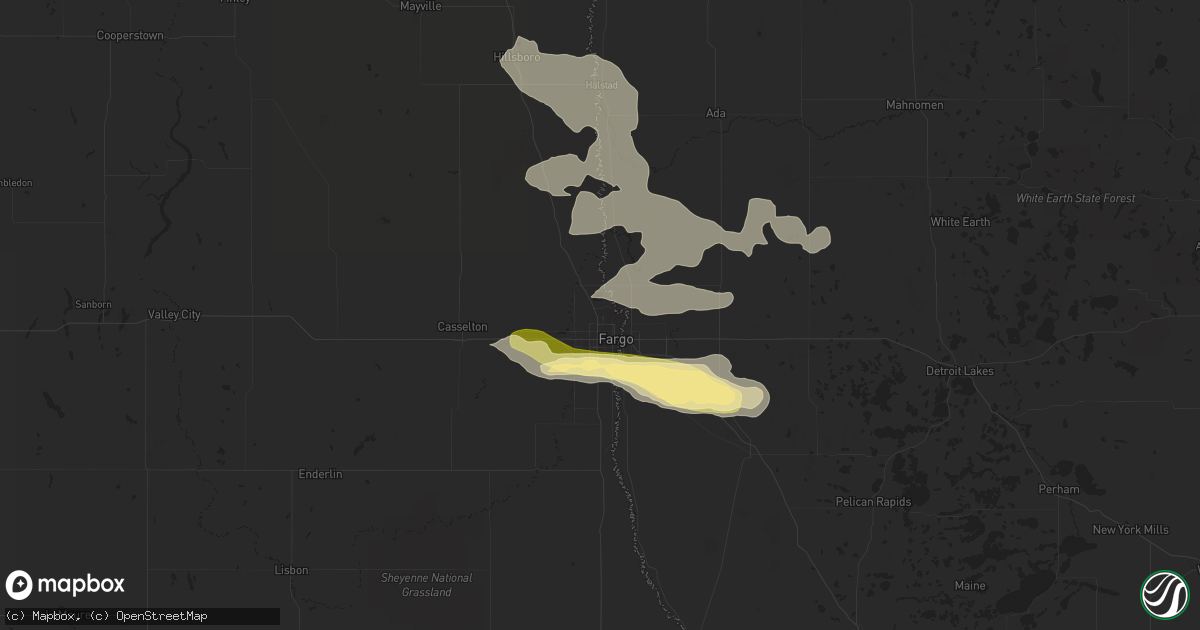 Hail map in Fargo, ND on July 5, 2014