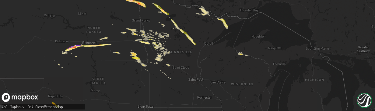 Hail map in Minnesota on July 5, 2014