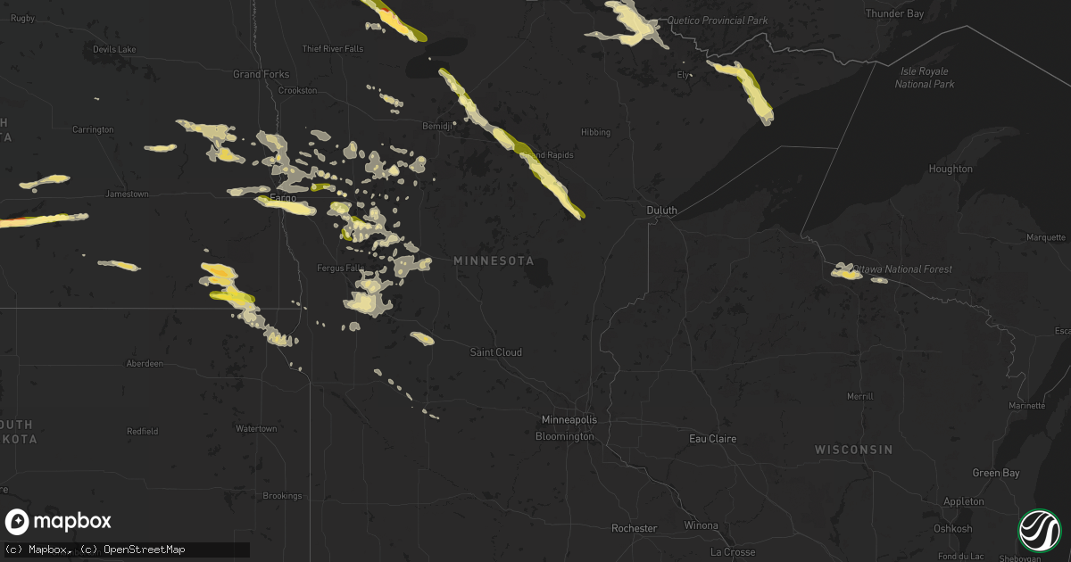 Hail map in Minnesota on July 5, 2014