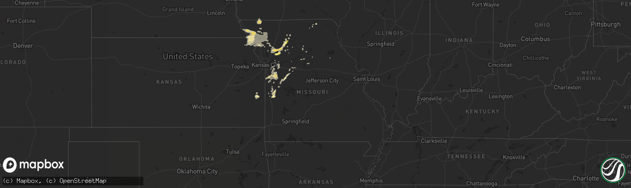 Hail map in Missouri on July 5, 2014